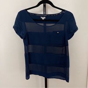 Anthropologie Odille Sheer Blue Silk Blouse